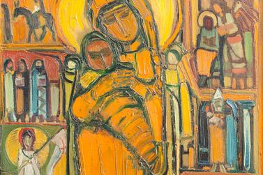 “You see the evolution of his work, although we didn’t hang it chronologically,” says curator Sheikha Maisa Al Qassimi. “He is such an important figure in modern Arab art history, and there needs to be more research and scholarship on his work.” Paul Guiragossian’s ‘Madonna and Child’ (c. 1957) from the collection of Barjeel Art Foundation.