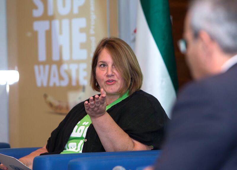Dubai, United Arab Emirates - Dena Assaf UN Resident Coordinator in UAE speaking at World Food Programme Stop the Waste campaign at Jumeirah Beach Hotel, Dubai.  Leslie Pableo for The National
