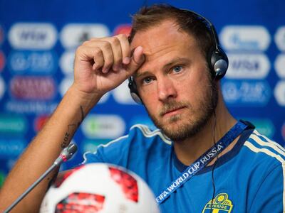 Sweden captain Andreas Granqvist speaks to the media ahead of the World Cup quarter-final against England. Reuters
