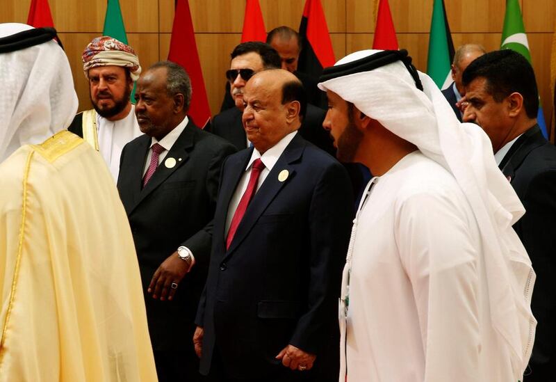 Yemen’s president Abdrabu Mansur Hadi at the summit. Mohammad Hamed / Reuters