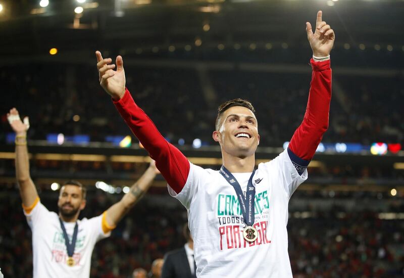 Cristiano Ronaldo celebrates winning the Nations League final with Portugal. Reuters
