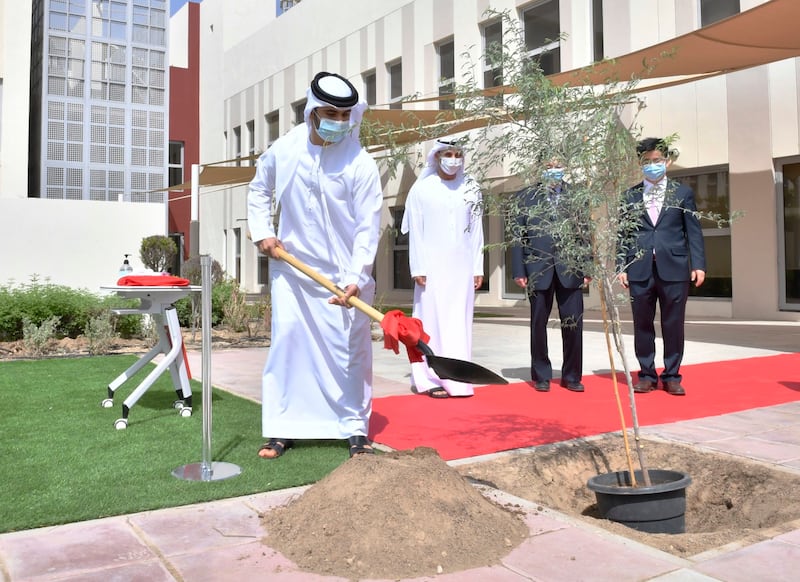 Sheikh Mansoor bin Mohammed inaugurates Chinese School Dubai on Tuesday. Wam