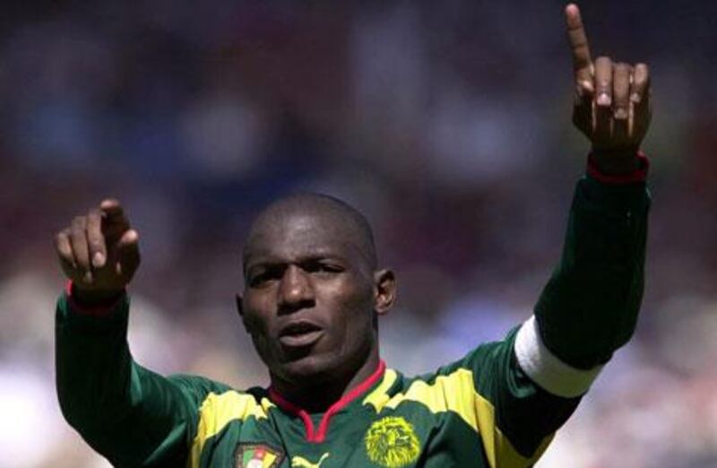 Cameroon capatain Geremi celebrates after winning gold in the at the Sydney 2000 Olympic Games