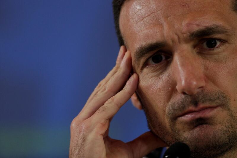 Argentina coach Lionel Scaloni during press conference. Reuters