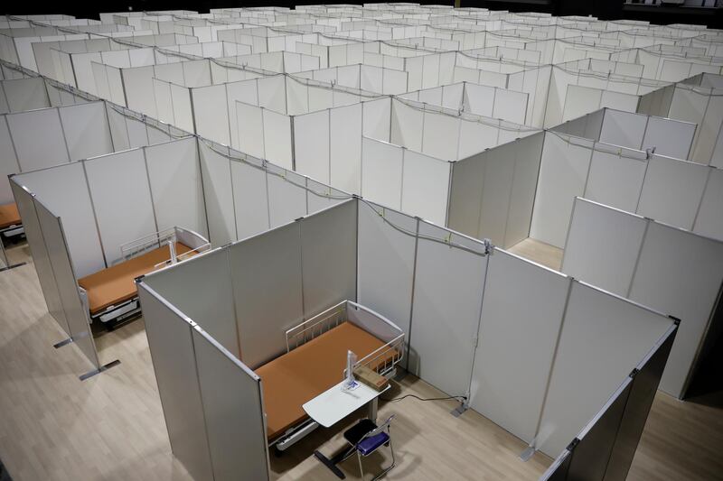 A facility is set up to accommodate coronavirus disease patients with mild or no symptoms at Nippon Foundation Para Arena in Tokyo Japan. Reuters