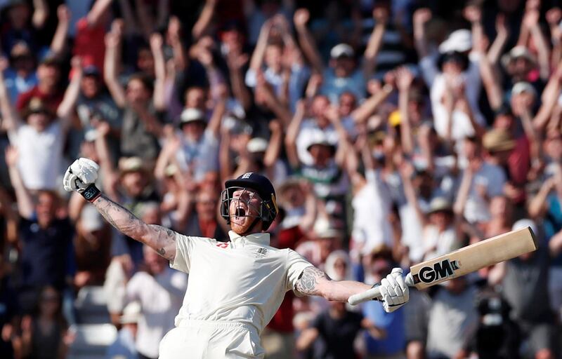 England's Ben Stokes celebrates as his unbeaten 135 saw England home to a one-wicket win over Australia. Reuters