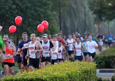Runners jog along the Creek for the Dubai Half Marathon. The area offers an abundance of open space and picturesque views. Satish Kumar / The National