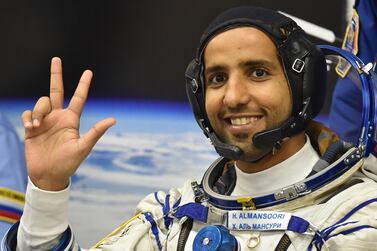 Hazza Al Mansouri waves before boarding the Soyuz rocket to the International Space Station. EPA