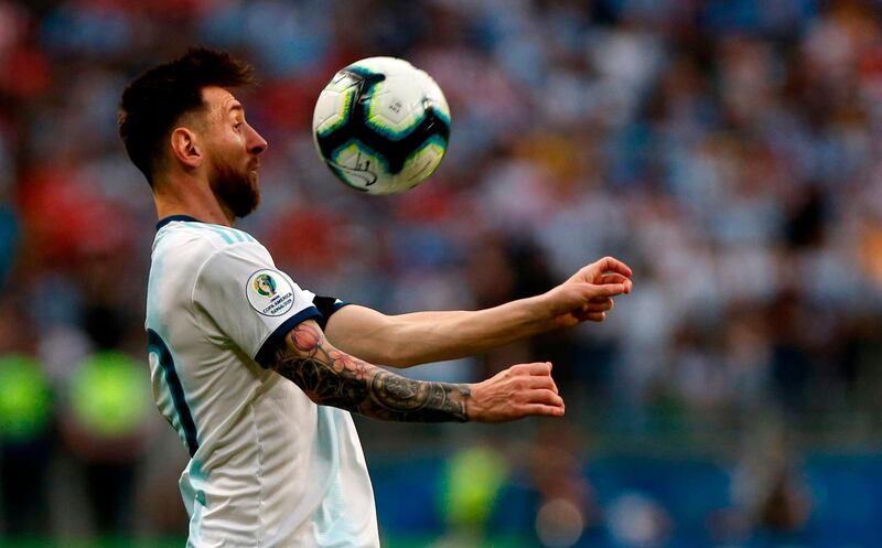 Argentina's Lionel Messi controls the ball during the Copa America match against Qatar at the Gremio Arena in Porto Alegre. AFP