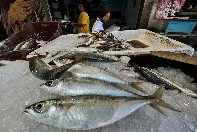Customers select seafood at Cairo's fish market.