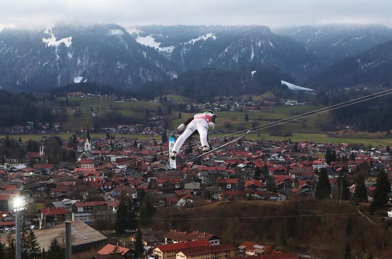 Slovenia's Anze Lanisek in action during the ski jumping at the Four Hills Tournament in Oberstdorf, Germany on Saturday December 28. Reuters