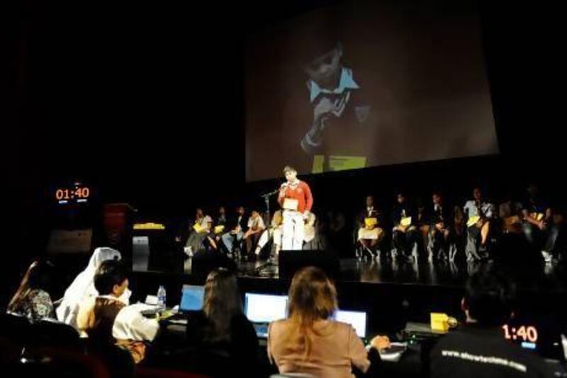 Students from different schools in the UAE compete in the 2nd edition of the Danube Spelling Bee Championship 2012-2013 at DUCTAC in the Mall of the Emirates in Dubai, United Arab Emirates on Saturday, Feb. 09, 2013.