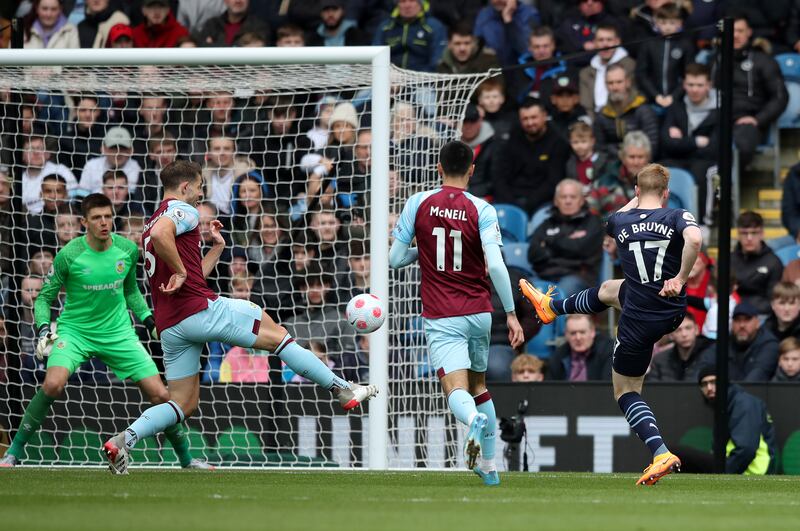 Kevin De Bruyne scores the first goal past Nick Pope. Getty