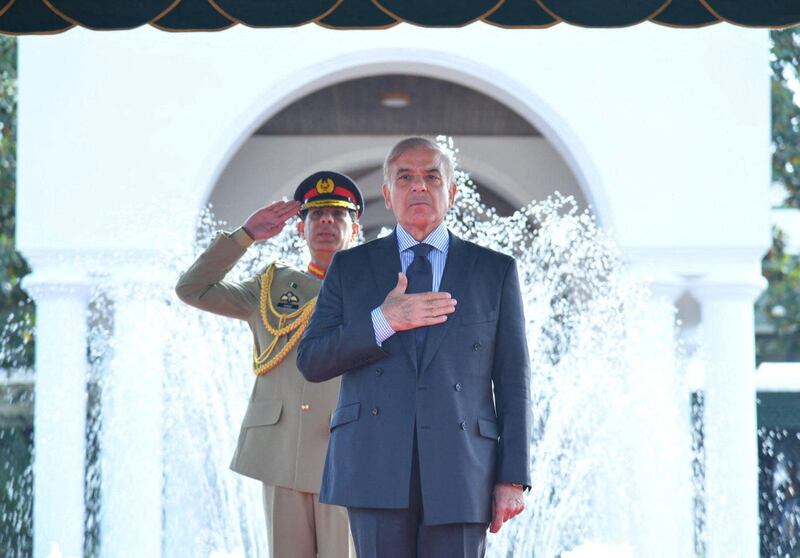 Pakistan's Prime Minister Shehbaz Sharif during the guard of honour ceremony in Islamabad, on April 12.  Reuters