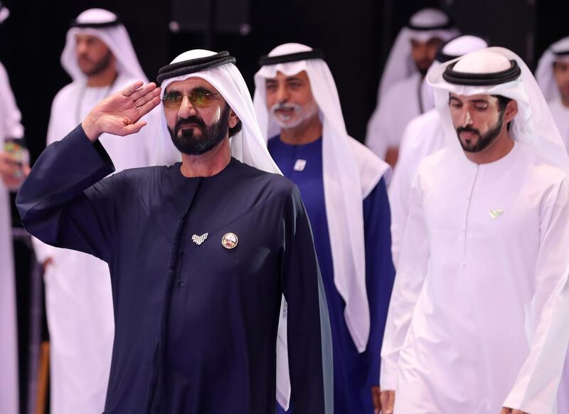 Dubai, United Arab Emirates - Reporter: Patrick Ryan: Sheikh Mohammed bin Rashid arrives at the Arab Hope Makers initiative at the Coca Cola Arena. Thursday, February 20th, 2020. Coca Cola Arena, Dubai. Chris Whiteoak / The National