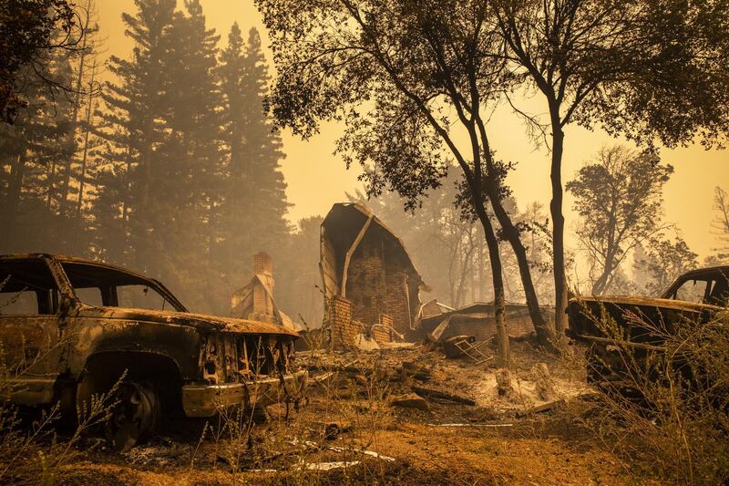 The remains of a burned home sit along Empire Flat Road after the CZU Lightning Complex fire tore through parts of Felton in Santa Cruz County. Bloomberg