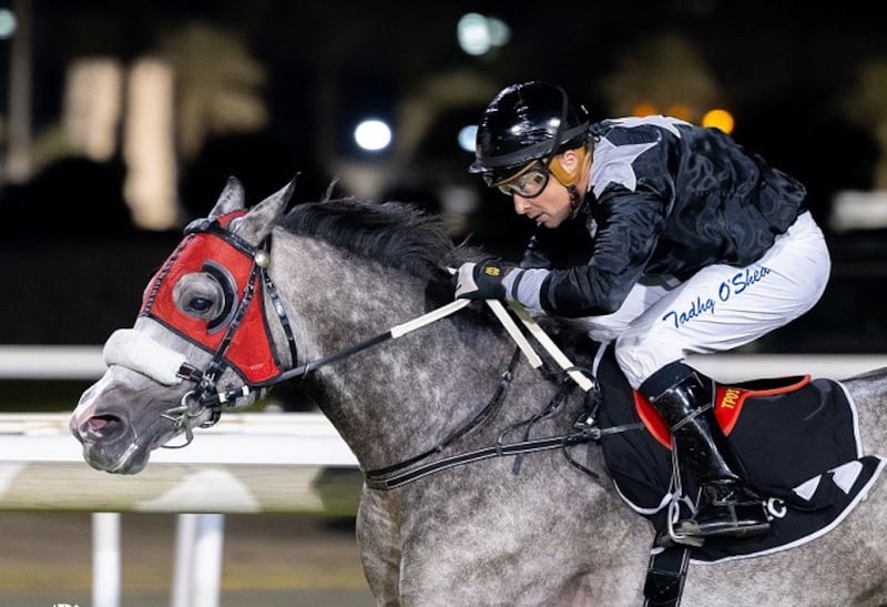 Tadhg O’Shea steers AF Maqam to victory to complete a double in Abu Dhabi on Thursday, December 8, 2022. Adiyat Racing Plus