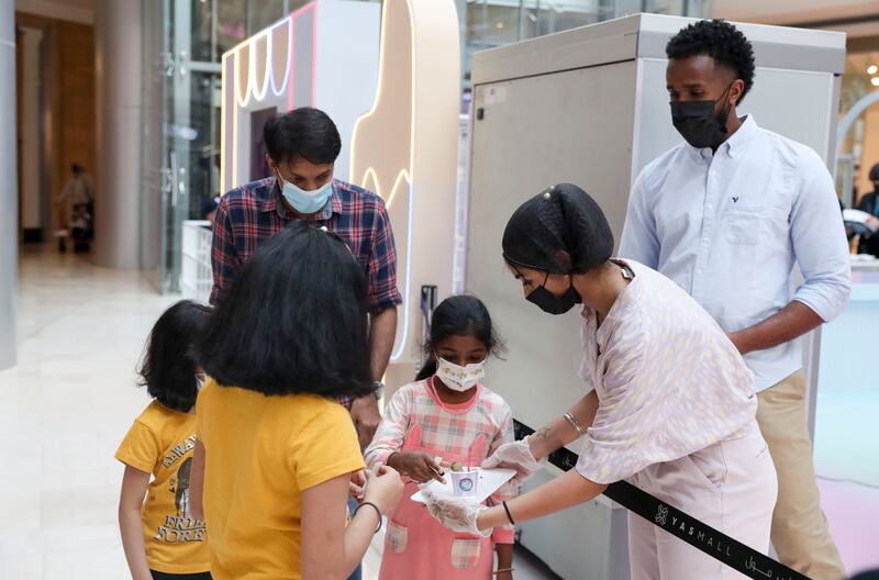 The ice-cream by Pan-n-Ice is handed to the public at Pearl Court, Yas Mall.