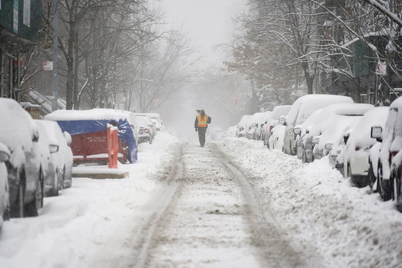 Snow falls during a Nor'easter storm amid the coronavirus disease (COVID-19) pandemic in the Manhattan borough of New York City, New York, U.S. REUTERS