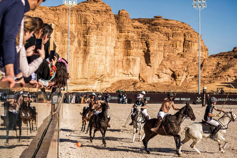 A chukka takes place against the spectacular mountain backdrop of AlUla.