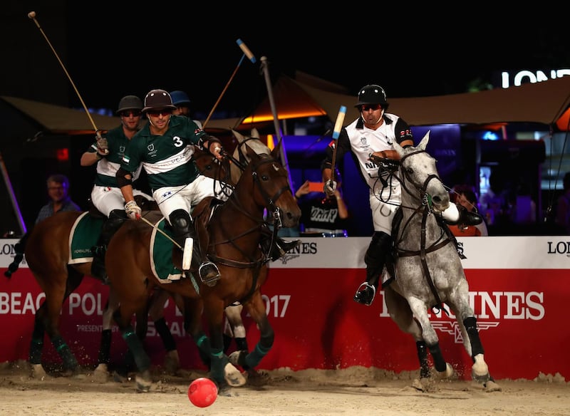 A general view of action during the Beach Polo Cup 2017 Final match between Nissan Leave and Royal Pearls at Skydive Dubai. Francois Nel / Getty Images