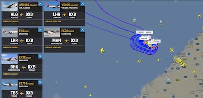 Several flights were in a holding pattern in Dubai. Flightradar24