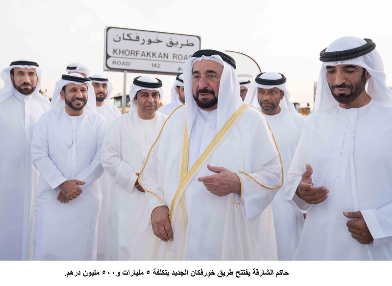 Dr Sheikh Sultan bin Mohammed Al Qasimi, Ruler of Sharjah, opens the Sharjah-Khorfakkan Road on Saturday. Wam