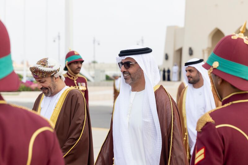 Sheikh Hamed bin Zayed, Managing Director of Abu Dhabi Investment Authority and Abu Dhabi Executive Council Member, walks towards the plane concluding a state visit to Oman. 