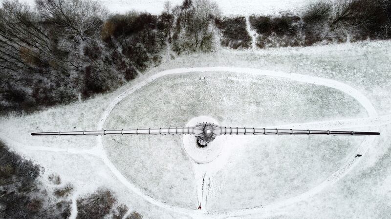 The Angel of the North looks down on the snow lying in Gateshead, north-east England. Reuters