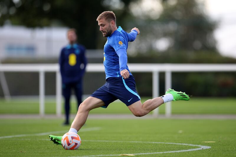 Luke Shaw during an England training session at St George's Park. Getty