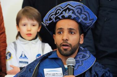 United Arab Emirates astronaut Hazza Al Mansouri speaks during a news conference after landing of the Russian Soyuz MS-12 space capsule to the airport of Karaganda, Kazakhstan October 3, 2019. Dmitri Lovetsky/Pool via REUTERS