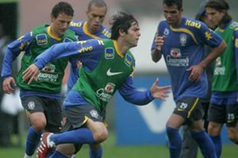 Kaka, centre, goes through his paces during Brazil training in Teresopolis ahead of tonight's Bolivia game.