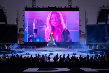 The Games anthem, Right Where I’m Supposed To Be, was played on the big screen, with stars such as Avril Lavigne. Courtesy Special Olympics World Games Abu Dhabi 2019  
