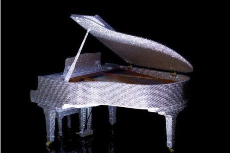 A scale model of the Crystal Rocked Piano by Steinway, festooned with six million Swarovski crystals.