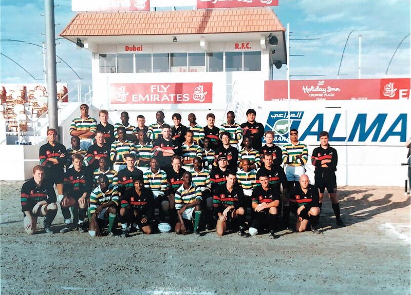 The first Friday rugby matches in Abu Dhabi which were not played on sand were played on training field borrowed from Al Wahda football club. Photo: Andy Cole