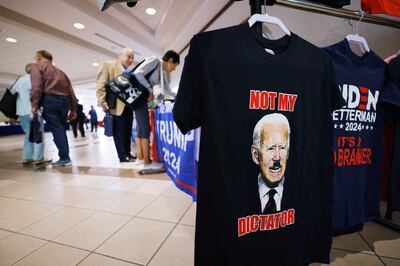 An anti-Biden T-shirt for sale at the North Carolina Republican Party convention in Greensboro. Reuters