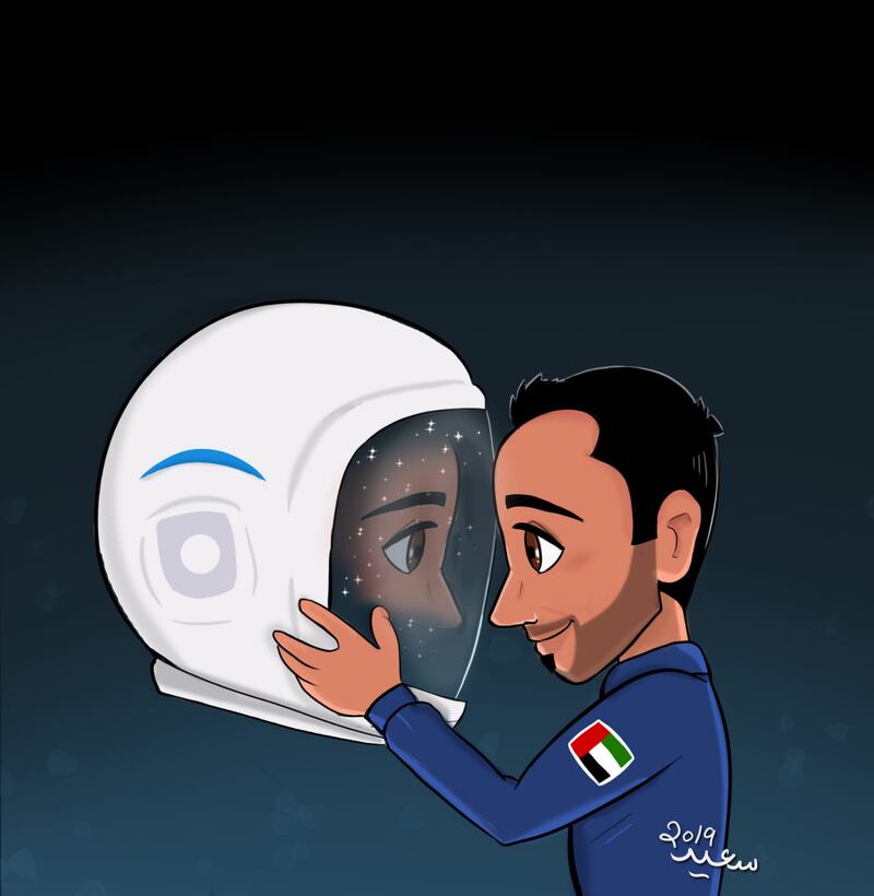A drawing of Hazza Al Mansouri, the UAE's first astronaut, created by artist Saeed Al Emadi. Photo: Saeed Al Emadi