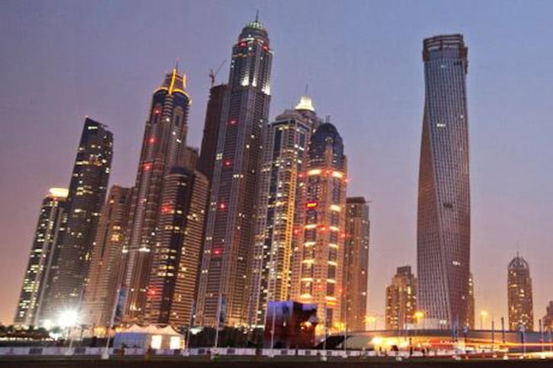 DUBAI, UNITED ARAB EMIRATES - November 27, 2012- The skyline of the Dubai Marina and Jumeriah Beach Residences area in Dubai City, Dubai, November 27, 2012. (Photo by Jeff Topping/The National)