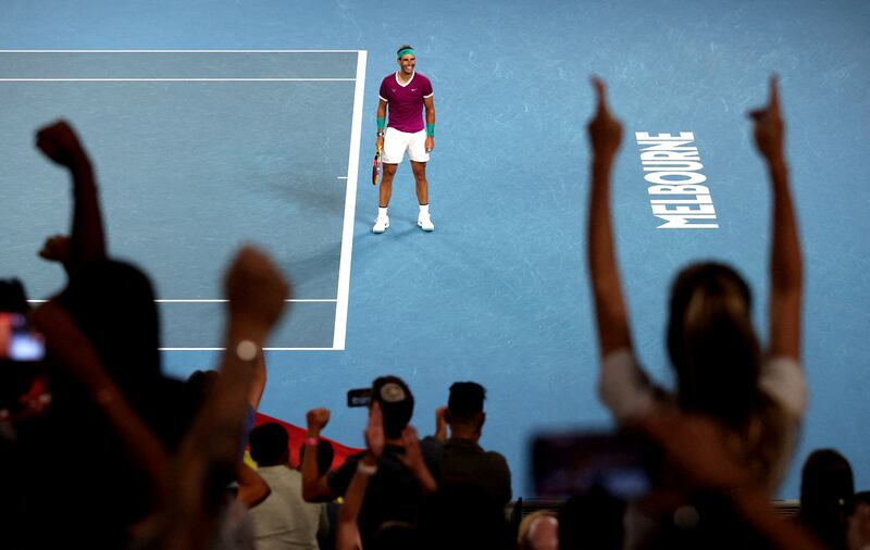 Spain's Rafael Nadal celebrates winning his semi-final match against Italy's Matteo Berrettini during the Australian Open in Melbourne. Reuters