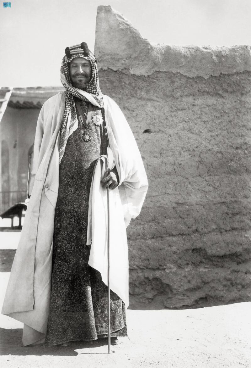 Abdulaziz - who was known as Ibn Saud in the West - was notoriously tall and physically strong and widely thought of as a charismatic leader. Here he is pictured during a visit to Basrah in 1916. SPA