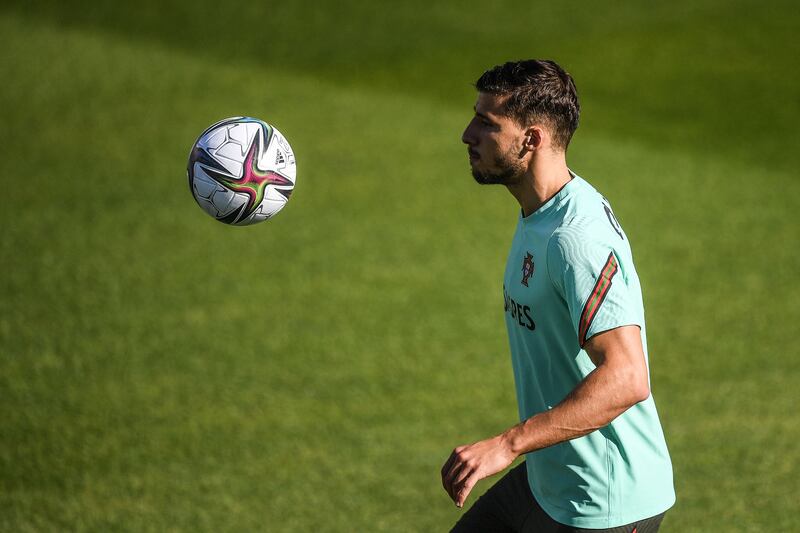 Portugal's defender Ruben Dias trains at the Cidade do Futebol training camp in Oeiras, outside Lisbon, on Tuesday. AFP