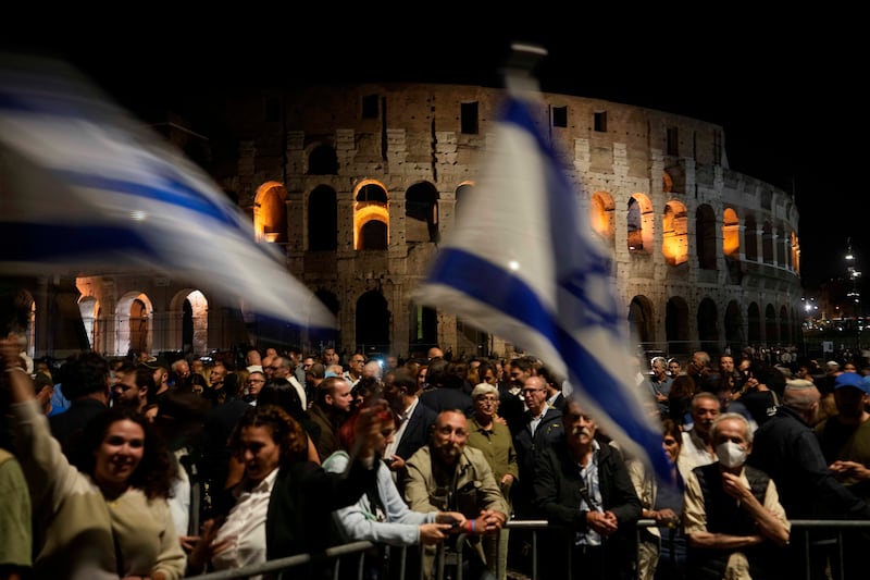 People attend a rally in support of Israel, in Rome. AP