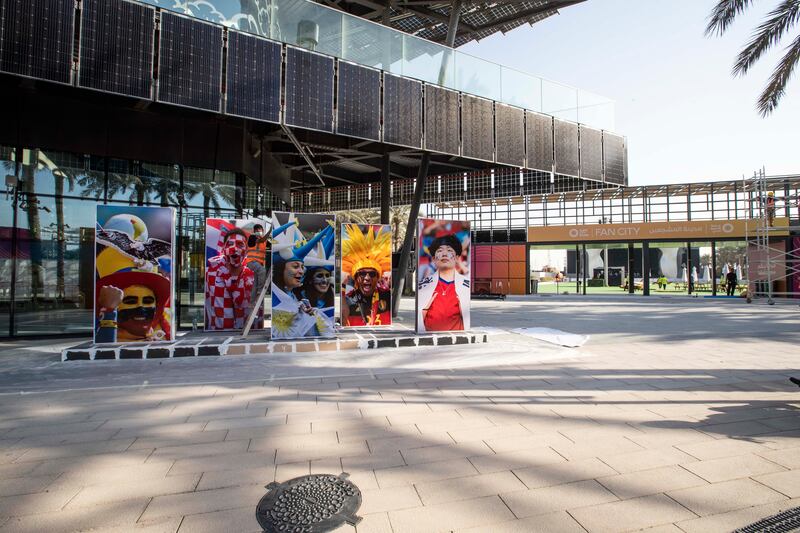 The fan zone at Expo City Dubai under construction during the countdown to the World Cup. Ruel Pableo for The National