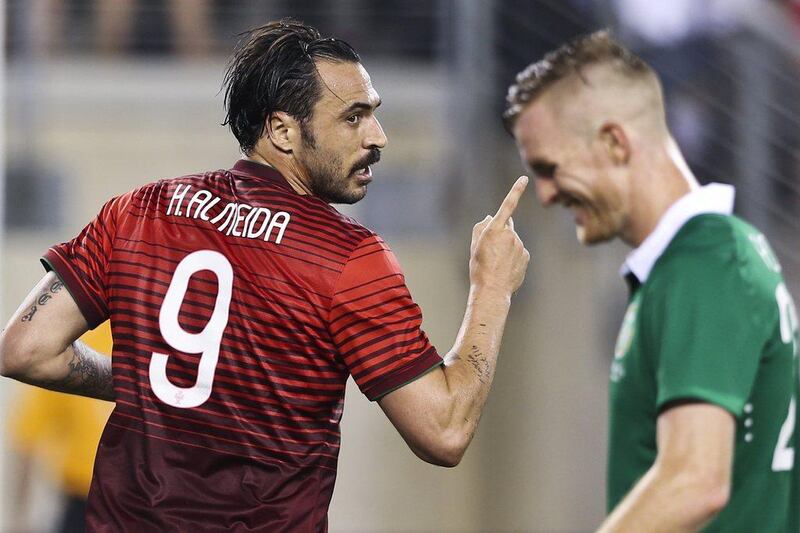Portugal's Hugo Almeida, left, celebrates a goal during the international friendly against Ireland on Tuesday in preparation of the 2014 World Cup in Brazil. Jose Sena Goulao / EPA / June 10, 2014