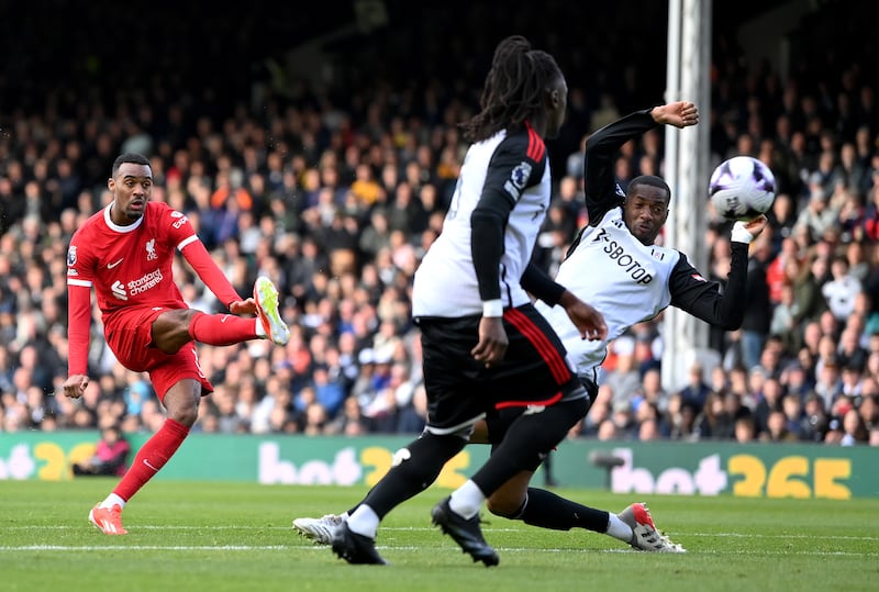Ryan Gravenberch of Liverpool scores his team's second goal. Getty Images