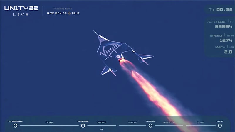 Virgin Galactic's rocket plane begins its ascent to the edge of space.