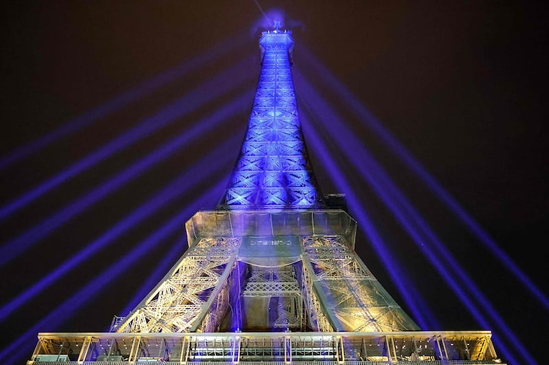 The Eiffel Tower light show in support of Ukraine. AFP