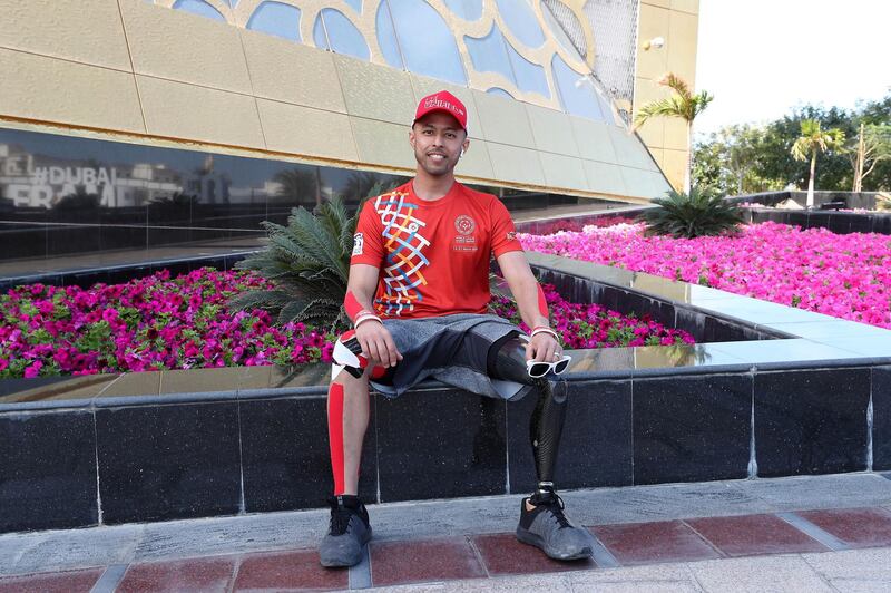 DUBAI , UNITED ARAB EMIRATES , March 10 – 2019 :- Khalifa Dafoos Almehari , business man, influencer after the photoshoot of the Special Olympics torch “Flame of Hope” at the Dubai Frame in Zabeel Park in Dubai. ( Pawan Singh / The National ) For News/Instagram/Online/Big Picture. Story by Nick