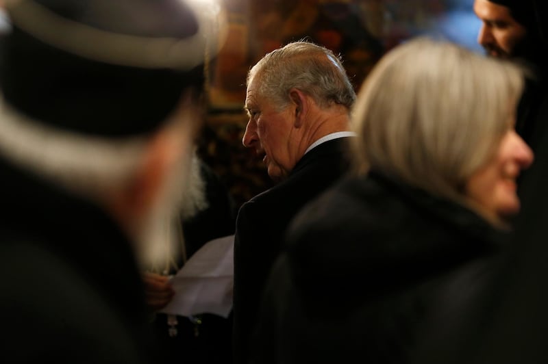 Prince Charles visits the Church of the Nativity in Bethlehem. EPA