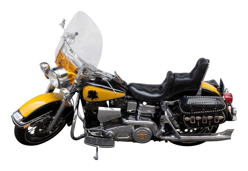 The Harley Davidson FLH model motorcycle Sylvester Stallone rode in 1982’s 'Rocky III' and that also appeared in Rocky V (1990) is also up for sale. Heritage Auctions via AP